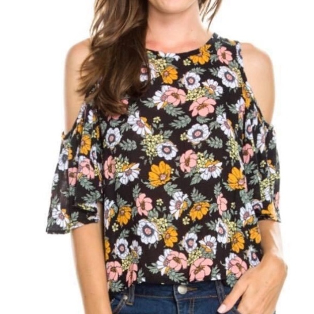 New Floral Flower Cold Shoulder loose fit Top s, m, l